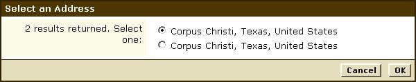 type in an address, in this case Corpus Christi