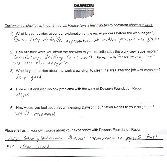 Foundation Repair customer in Houston - testimonial letter #519