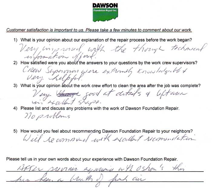 Foundation Repair customer in Houston - testimonial letter #519