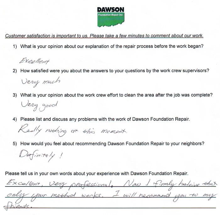 Foundation Repair in Sugar Land, Texas - testimonial #591