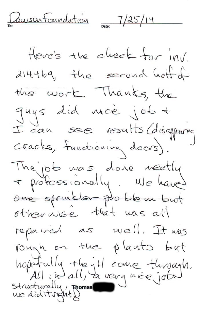 Foundation Repair Houston - testimonial #598