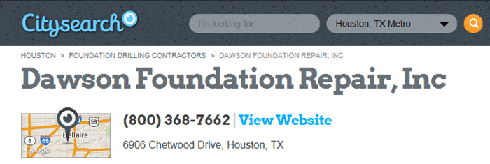 CitySearch customer reviews for Dawson Foundation Repair.