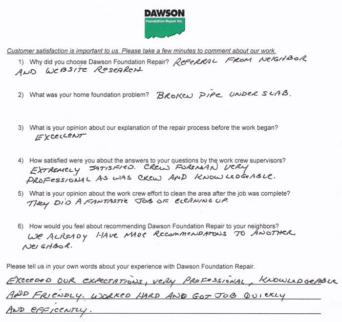 This is a testimonial letter from John, a satisfied customer in Dickinson, Texas.