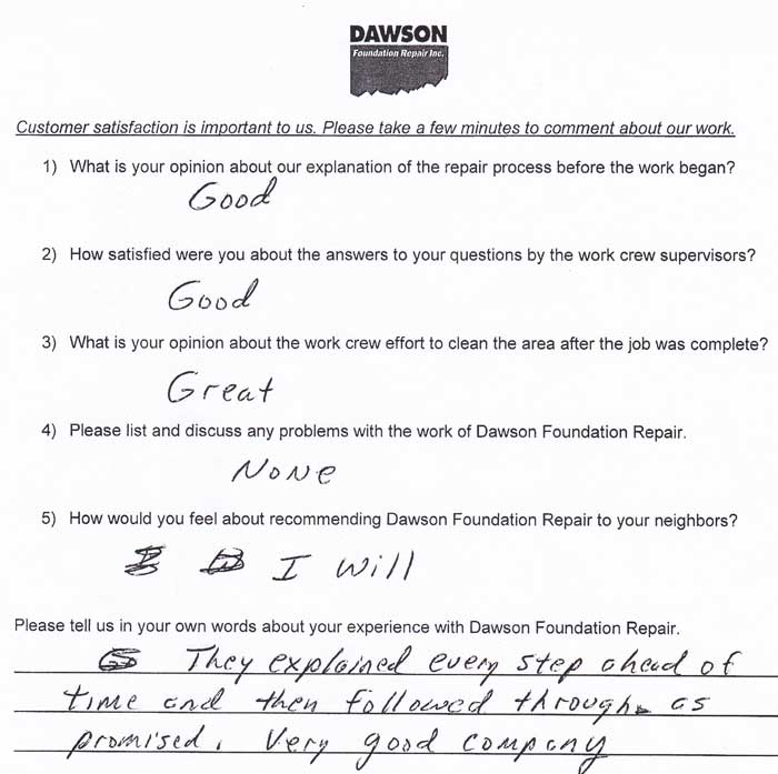 Dawson Foundation Repair testimonial letter #661 from a satisfied customer in Conroe, Texas.