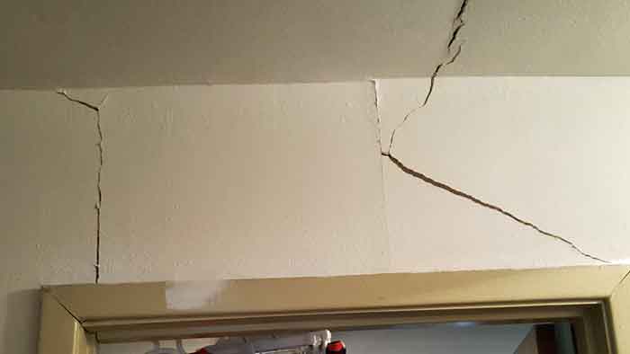 Cracked drywall in this Victoria area home is a key warning sign of home foundation issues.