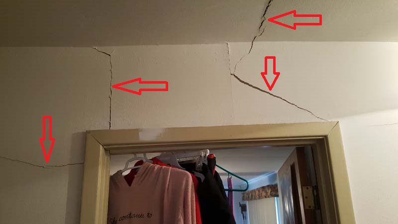 Foundation movement has cracked the interior sheetrock wall in numerous places