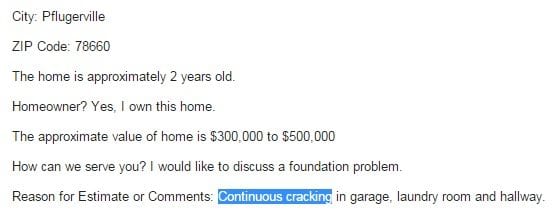 Continuous cracking could be a serious warning sign of foundation problems and this new Pflugerville house should be inspected from top to bottom.